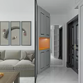 Modern Interior Partition Design With Gray Panel And Orange Lighting Niche