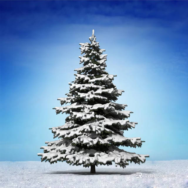 Tall Snow Covered Pine Tree Standing Against Clear Blue Sky Background 3d model 