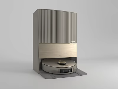 Modern Home Appliance Robot Vacuum Cleaner Base with Silver Vertical Stripes and Automatic Dust Collection 3d model