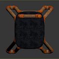 Unique Tubular Chair Design With Orange And Wooden Frame Dark Blue Seat