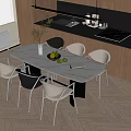 Modern Table and Chair Set with Marble Oval Top and White Gray Metal Chairs for Kitchen