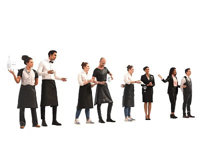 Group of Diverse Service Staff in Uniform Posing and Interacting Together 3d model