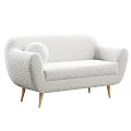 Light Gray Fluffy Sofa With Curved Armrests Wooden Legs And Modern Cozy Design