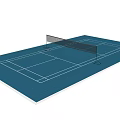 Blue Tennis Court Surface With Net And Lines For Fitness Training