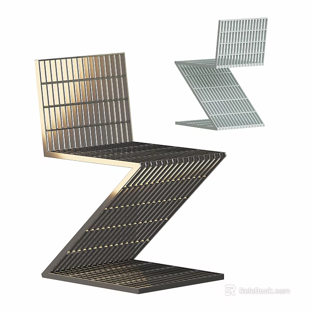 Modern Geometric Dining Chair With Metal Grid Structure And Unique Z Shape Design For Home Interior 3d model 