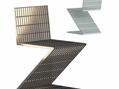 Modern Geometric Dining Chair With Metal Grid Structure And Unique Z Shape Design For Home Interior 3d model