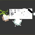 Modern Home Office Furniture Setup With Orange Desk Office Chair Drawer Cabinet And Green Plant