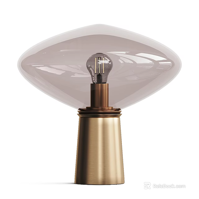 Elegant Modern Table Lamp With Brass Base Oval Glass Shade And Vintage Bulb 3d model 