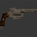 Classic Vintage Revolver With Engraved Metal Body And Wooden Grip Details