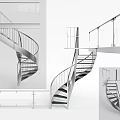 Elegant Modern Spiral Staircase Design With Glass Railing And Metal Structure Elements 3d model