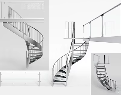 Elegant Modern Spiral Staircase Design With Glass Railing And Metal Structure Elements 3d model