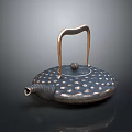 Stylish Modern Teapot With Polka Dot Design And Curved Metallic Handle