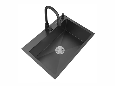Black Single Bowl Kitchen Sink With Modern Faucet And Sleek Design 3d model