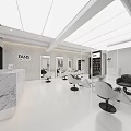 Modern Hair Salon Interior Design With White Styling Chairs Marble Reception Desk And Mirrors