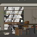 Modern study bookcase desk and chair combination 3d model