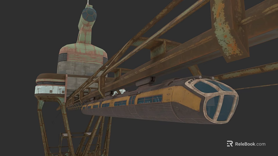 Industrial Electric Tram On Elevated Metal Tracks With Vintage Design Features 3d model 