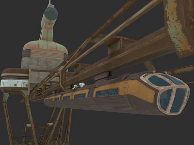 Industrial Electric Tram On Elevated Metal Tracks With Vintage Design Features 3d model