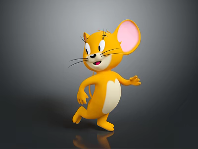 Cheerful Yellow Mouse Animated Game Character Standing With Big Ears White Belly 3d model