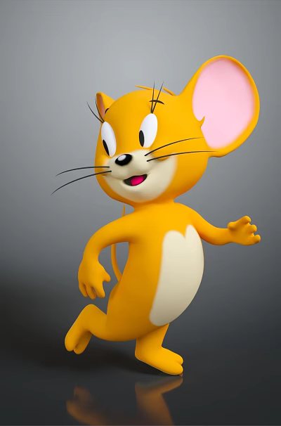 Cheerful Yellow Mouse Animated Game Character Standing With Big Ears White Belly 3d model