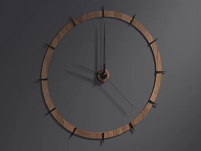 Minimalist Wooden Wall Clock With Round Frame Black Hands On Gray Wall 3d model