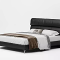 Modern Double Bed With Black Leather Headboard White Sheets And Brown Blanket