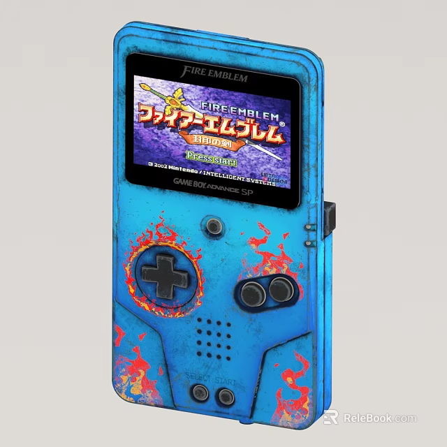Retro Blue Handheld Electric Toy Game Console With Flame Patterns Screen And Control Buttons 3d model 