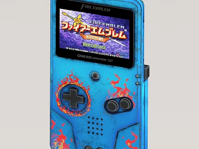 Retro Blue Handheld Electric Toy Game Console With Flame Patterns Screen And Control Buttons 3d model