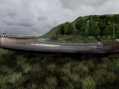 Modern Road Facility With Elevated Pathway For Pedestrians Cyclists And Green Surroundings 3d model