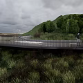 Modern Road Facility With Elevated Pathway For Pedestrians Cyclists And Green Surroundings