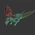 Fantasy Dragon Character With Red And White Wings Scaled Body For Game Or Movie