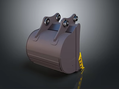 Heavy Duty Functional Vehicle Excavator Bucket with Metal Structure Mounting Pins and Yellow Accents 3d model