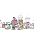 Wedding Decorative Ornament Set with MR MRS Letters Cake Candy Jars and Roses
