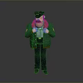 Cartoon Police Officer In Green Jacket With Brown Fur Collar Cap Mustache Hands On Chest