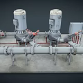 Industrial Cylindrical Equipment With Piping Network And Steel Support Frames