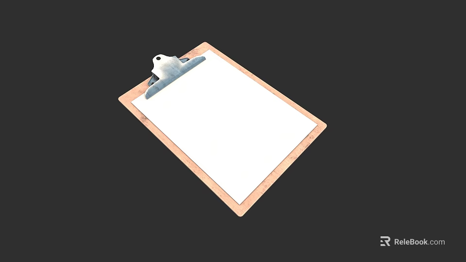 Blank Clipboard With Wooden Border And Metal Clip On Dark Background 3d model 