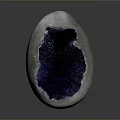 Egg Shaped Gray Geode With Purple Blue Crystal Cluster Interior On Dark Background 3d model