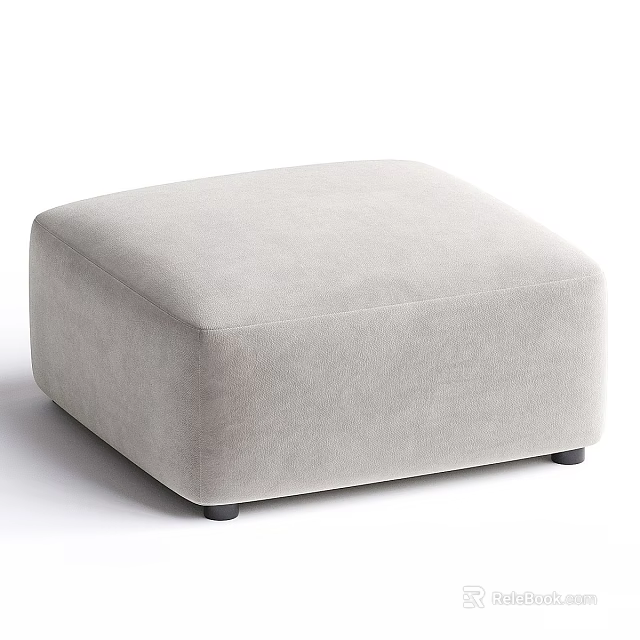 Gray Velvet Square Ottoman With Padded Seat And Black Support Legs 3d model 