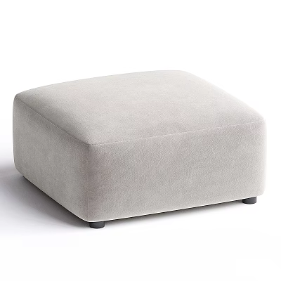 Gray Velvet Square Ottoman With Padded Seat And Black Support Legs 3d model