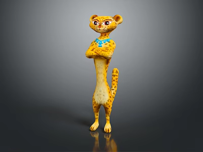 Animated Cheetah Character In Standing Pose With Yellow Spotted Fur And Blue Collar 3d model