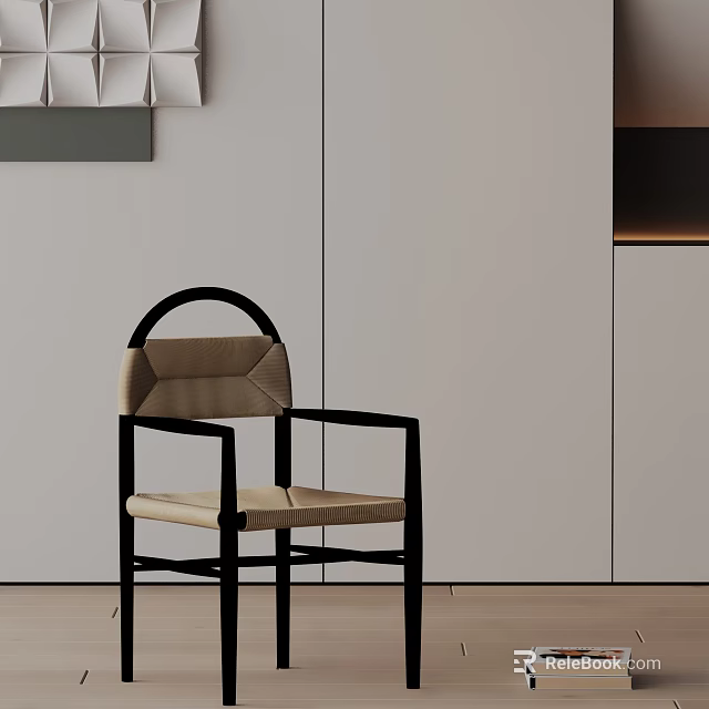 Minimalist Leisure Chair With Black Frame And Beige Fabric Seat In Modern Home Interior 3d model 