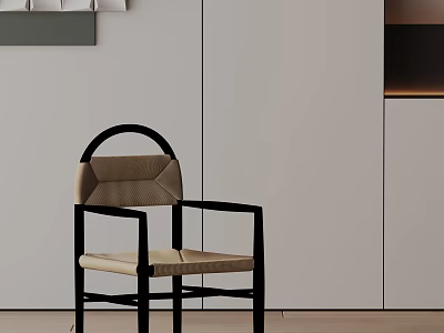 Minimalist Leisure Chair With Black Frame And Beige Fabric Seat In Modern Home Interior 3d model