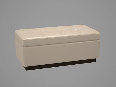 Beige Leather Ottoman With Square Tufted Top And Dark Storage Base 3d model