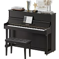 Black FARNESE Piano With Music Sheet Matching Black Bench And Decorative Items On Top