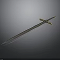 Antique Ornate Steel Sword With Engraved Blade And Gold Decorated Hilt