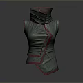 Gray Sleeveless Top With Red Trim And Pleated Structured Design