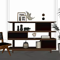 Modern Wooden Shelf Unit with Multiple Compartments Decorative Sculptures Photo Frames Books and Woven Baskets