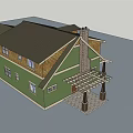 Two Story Single Family House With Green Exterior Brown Roof Chimney Porch And Garage