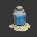 Blue Container On Reflective Surface With Overflowing White Substance And Dripping Residue