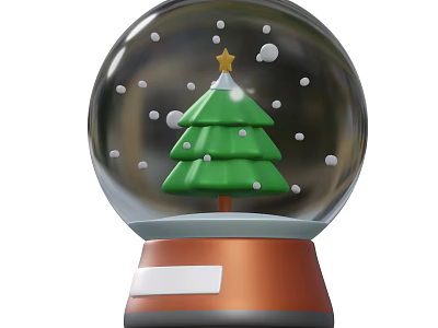 Decorative Ornament Set Featuring Snow Globe Green Christmas Tree Star Snowflakes And Brown Base 3d model