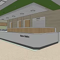 Modern Reception Area With Wheelchair Accessible Desk Green Ceiling Trim And Large Windows